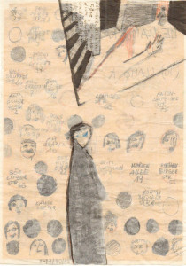 Transparentpapierzeichnung, 1998, Mischtechnik auf Papier, 21,6 cm x 15,4 cm